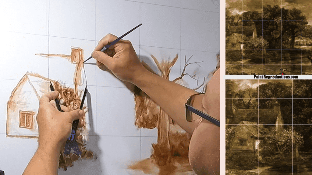 Screenshot of oil paint sketch of "The Hay Wain Reproduction."
