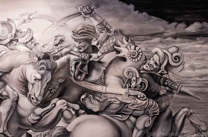 The Battle of Anghiari Recreation working grisaille section by George Werbacher