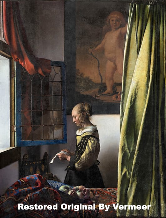 “Girl Reading a Letter at an Open Window” was originally painted by Vermeer and has undergone restoration.