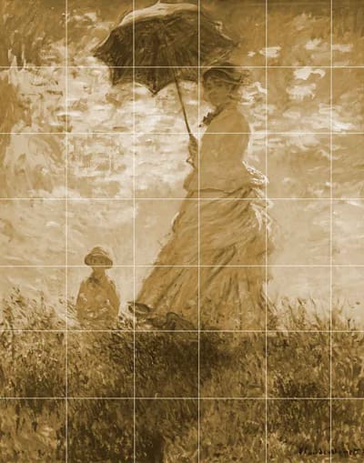 Original painting of "woman with a Parasol" painted by Monet modified in photoshop for initial oil painting sketch.