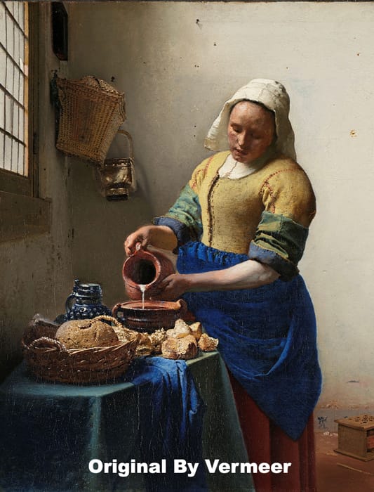 “The Milkmaid” was originally painted by Vermeer.