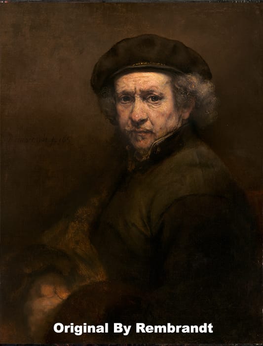 Self-Portrait with Beret and Turned-Up Collar original painted by Rembrandt.