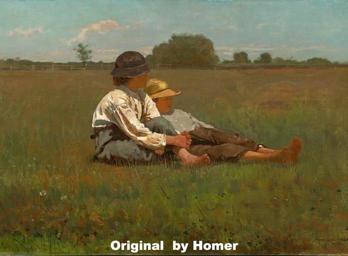 “Two Boys in a Pasture” was originally painted by Winslow Homer.