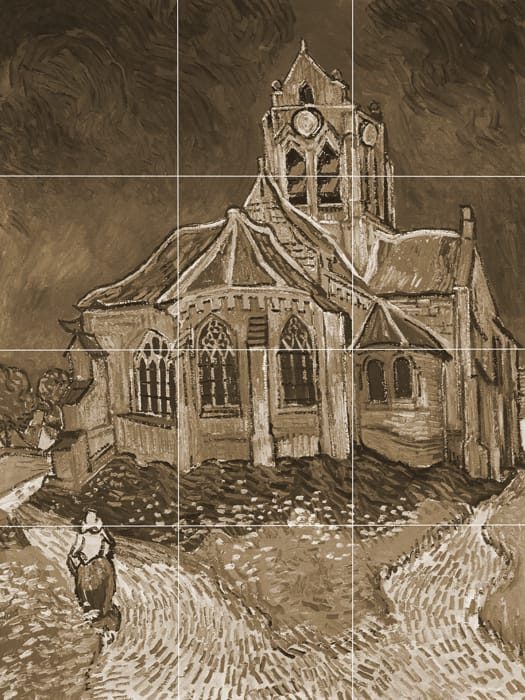 The Church in Auvers-sur-Oise initially painted by Van Gough gridlines
