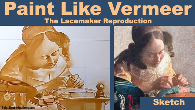 The Lacemaker Reproduction initial sketch in burnt umber paint